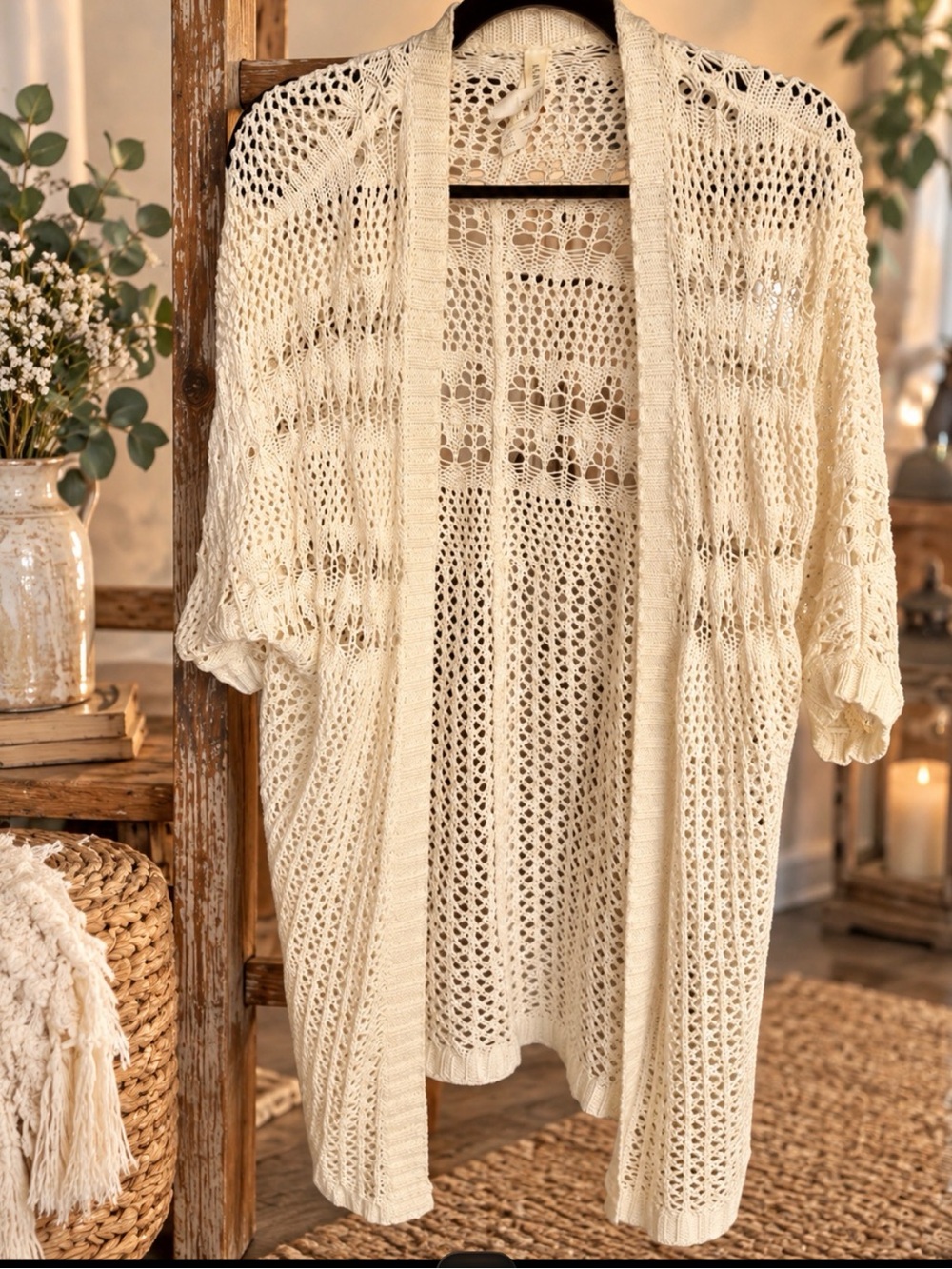 Aeropostale Open-Knit Longline Cardigan in Cream